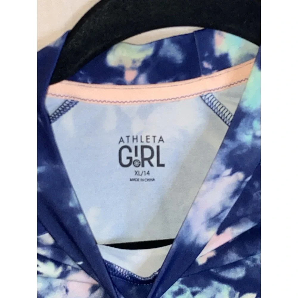 Athleta Girl Short Sleeved Rashguard in Blue Tie Dyed Print Size XL/14